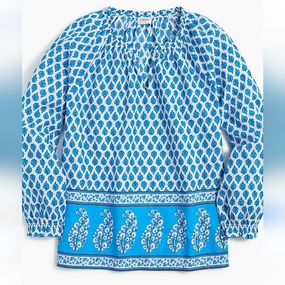 J. Crew White & Blue Block-Print Artist Top - Picture 2 of 13
